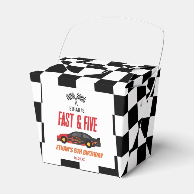 Fast & Five Red Flame Race Car 5th Birthday Party Favor Box (Front Side)