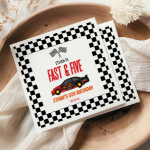 Fast & Five Red Flame Race Car 5th Birthday Party Napkin