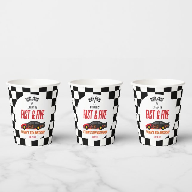 Fast & Five Red Flame Race Car 5th Birthday Party Paper Cups (Multi)