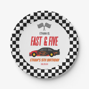 Fast & Five Red Flame Race Car 5th Birthday Party Paper Plate