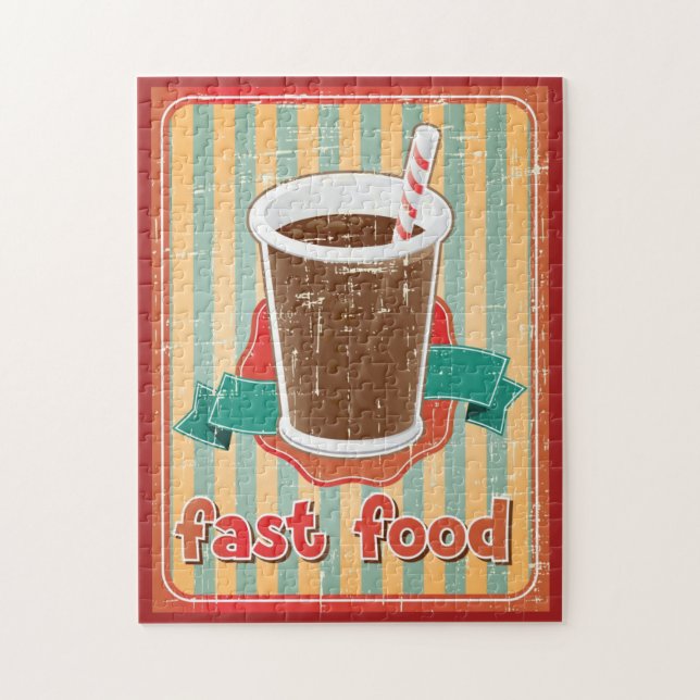 Fast food background with drink in retro style jigsaw puzzle (Vertical)