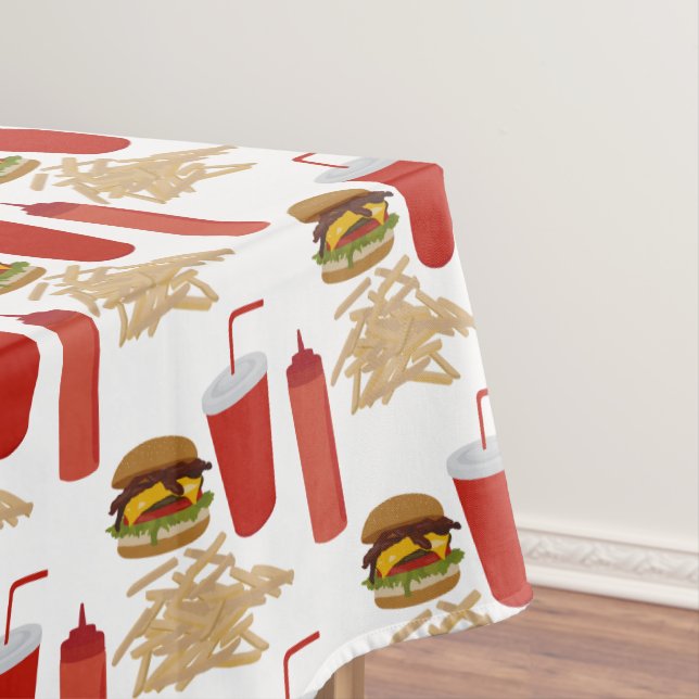 Fast Food Burger Fries Pattern BBQ Picnic Tablecloth (In Situ)