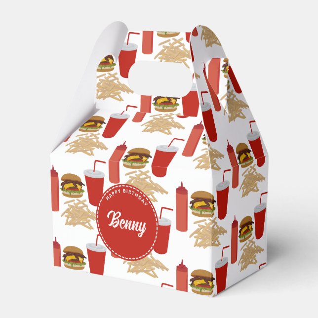 Fast Food Burger Fries Pattern Birthday Favor Box (Front Side)