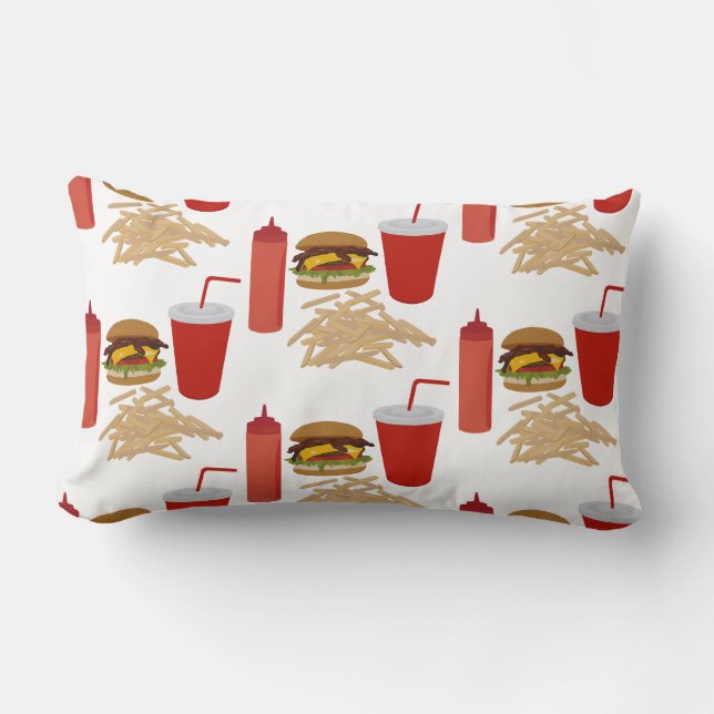Fast Food Burger Fries Pattern Lumbar Pillow (Front)