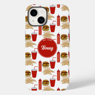 Fast Food Burger Fries Pattern Monogram Case-Mate iPhone 14 Case