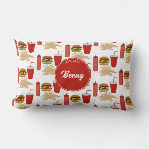 Fast Food Burger Fries Pattern Monogram Lumbar Pillow