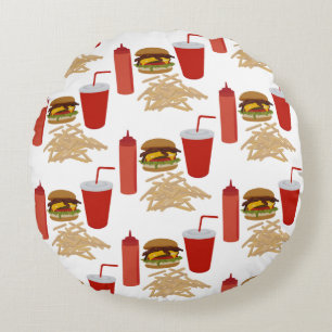 Fast Food Burger Fries Pattern Round Pillow