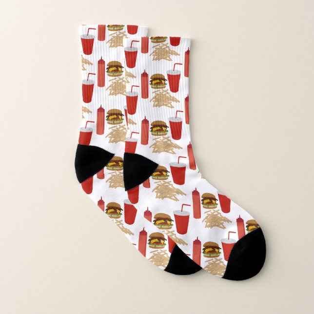 Fast Food Burger Fries Pattern Socks (Pair)