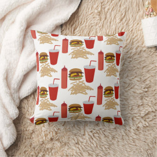 Fast Food Burger Fries Pattern Throw Pillow