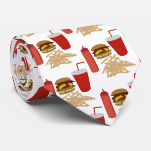 Fast Food Burger Fries Pattern Tie