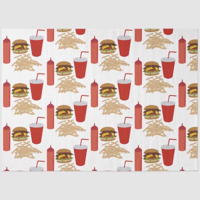 Fast Food Burger Fries Pattern Tissue Paper (Front)