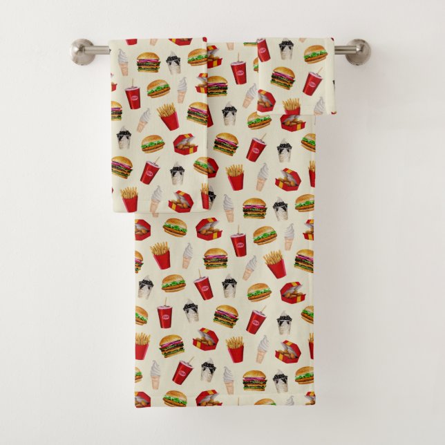 Fast Food Burgers, Fries, Sundaes Bath Towel Set (Insitu)