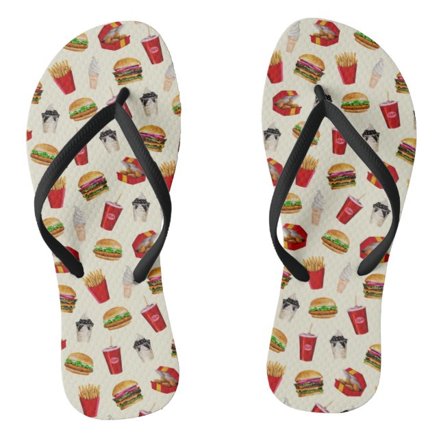 Fast Food Burgers, Fries, Sundaes Flip Flops (Footbed)