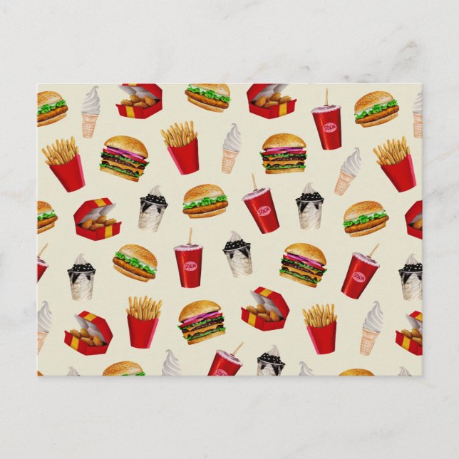Fast Food Burgers, Fries, Sundaes Postcard (Front)