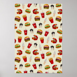 Fast Food Burgers, Fries, Sundaes Poster