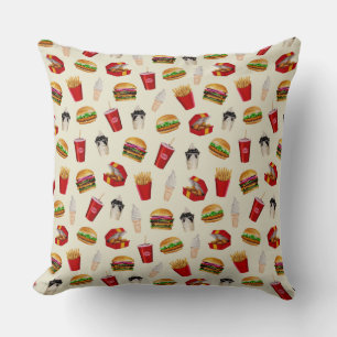 Fast Food Burgers, Fries, Sundaes Throw Pillow