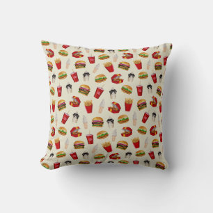 Fast Food Burgers, Fries, Sundaes Throw Pillow