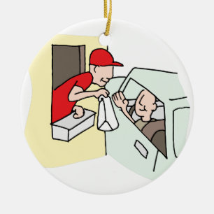 Fast food drive thru window ceramic ornament