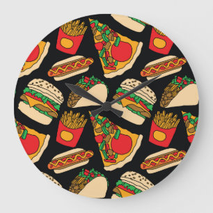 Fast Food Fiesta: Vintage Pattern Isolation Large Clock