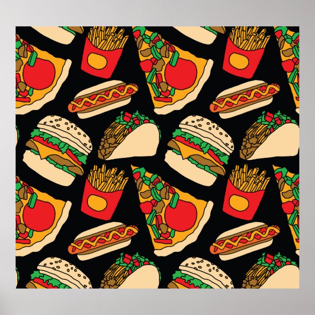 Fast Food Fiesta: Vintage Pattern Isolation Poster (Front)