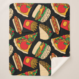 Fast Food Fiesta: Vintage Pattern Isolation Sherpa Blanket