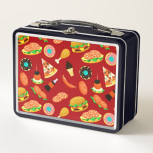 Fast Food Frenzy Red Metal Lunch Box