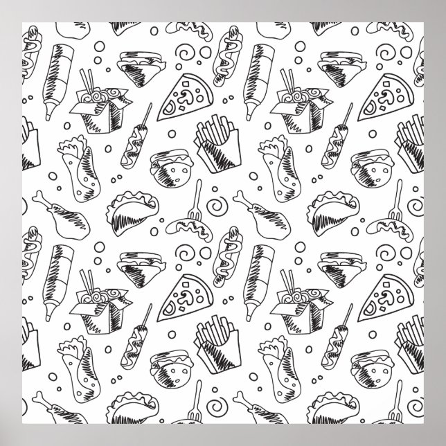 Fast Food Hamburger Fries Hot Dog Chicken Pattern Poster (Front)