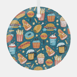 Fast Food Icons: Vintage Doodles Glass Ornament