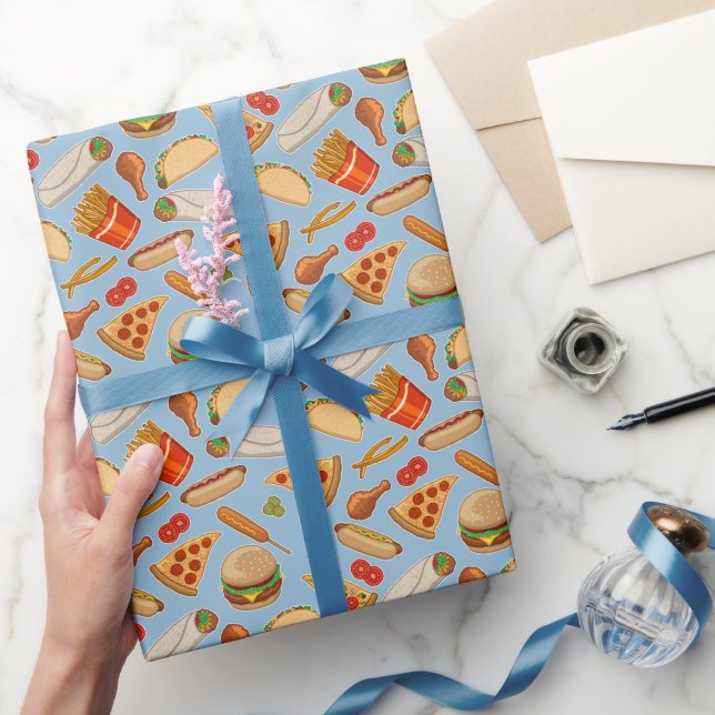 Fast Food Junk Food Pizza Burgers Hot Dogs Wrapping Paper (Gifting)