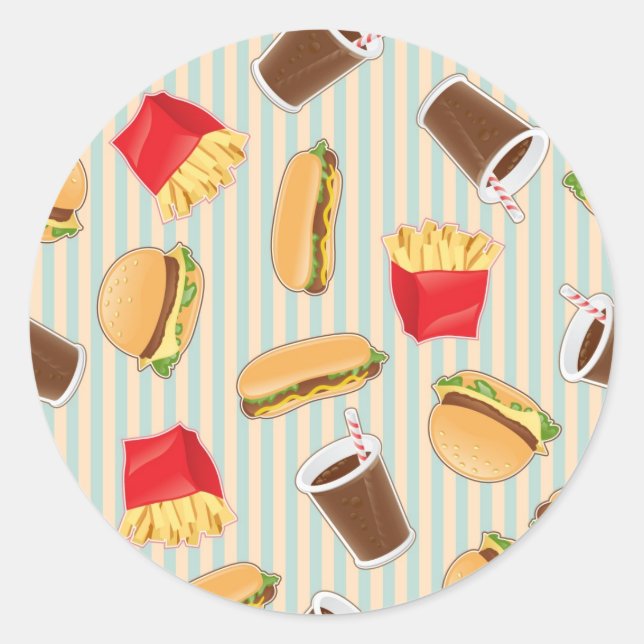 Fast Food Pattern 2 Classic Round Sticker (Front)