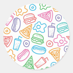 Fast food pattern classic round sticker