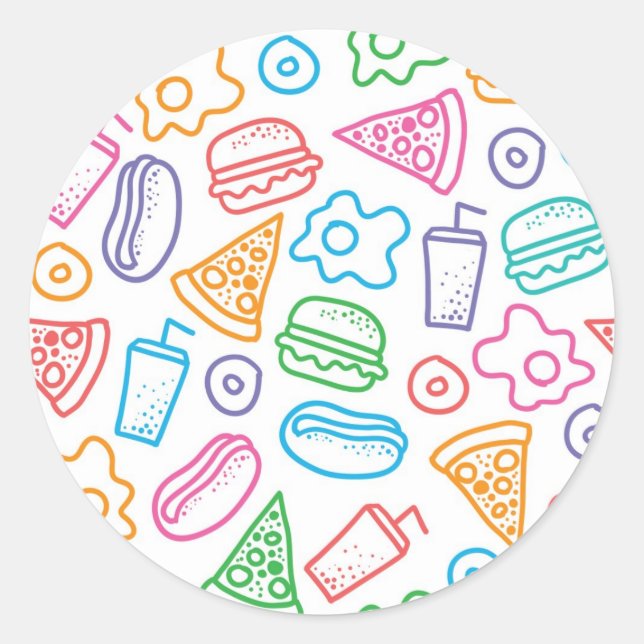 Fast food pattern classic round sticker (Front)