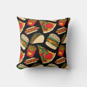 fast food pizza burger hotdog french fries tacos s throw pillow