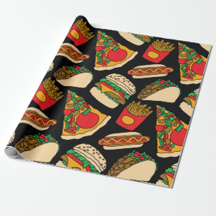 fast food pizza burger hotdog french fries tacos s wrapping paper