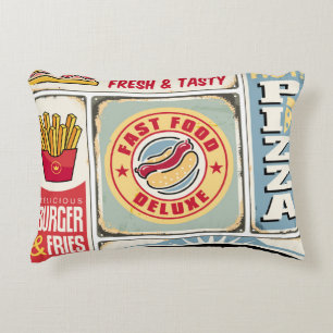 Fast food restaurants and diners retro signs colle accent pillow