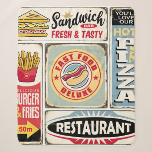 Fast food restaurants and diners retro signs colle sherpa blanket