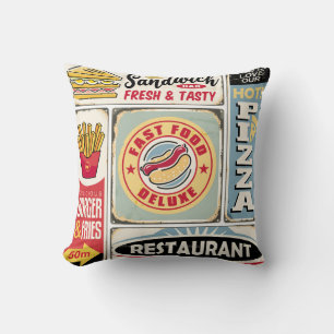 Fast food restaurants and diners retro signs colle throw pillow