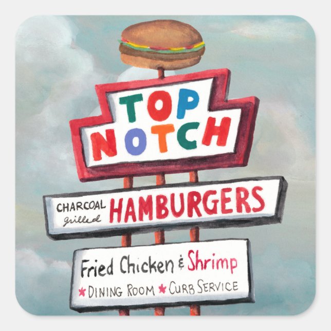 Fast Food Sign Square Sticker (Front)