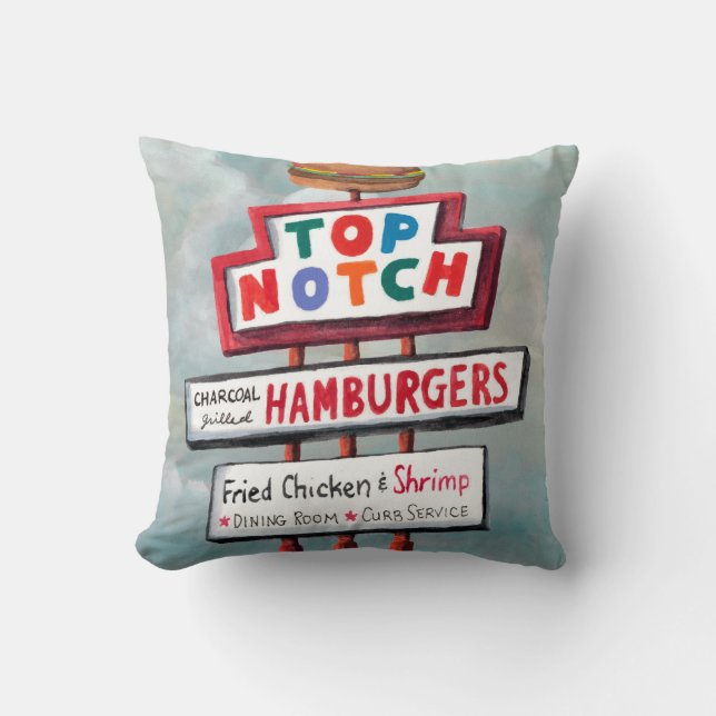 Fast Food Sign Throw Pillow (Front)