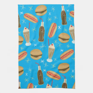 Fast Food Soda Fountain Junk Food Blue Kitchen Towel