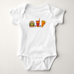 Fast–Food Trio: Burger, Soda, Pizza Slice in Bold Baby Bodysuit