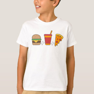 Fast–Food Trio: Burger, Soda, Pizza Slice in Bold T-Shirt