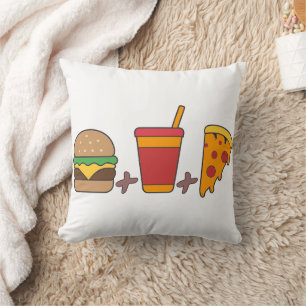 Fast–Food Trio: Burger, Soda, Pizza Slice in Bold Throw Pillow