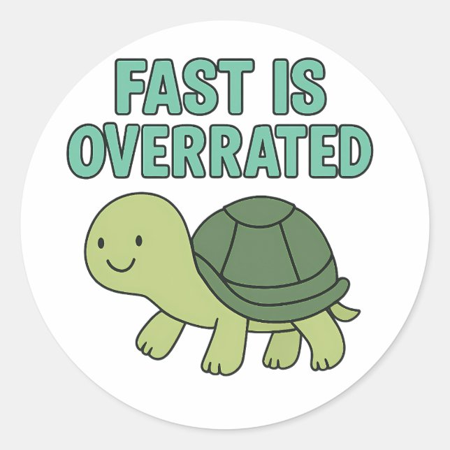 Fast is Overrated Cute Turtle Slow Down Mascot Classic Round Sticker (Front)