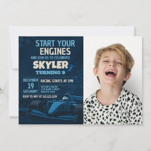 Fast Lane Race Car Birthday Invitation with photo