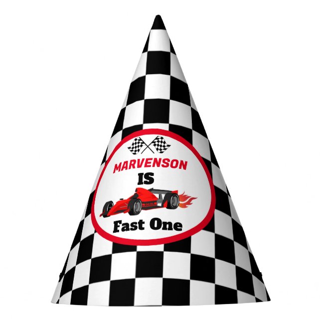 Fast On Fast  Race Car Boy First Birthday Party Party Hat (Front)