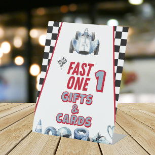 Fast One 1st birthday Boy Racing Car Gifts  Pedestal Sign