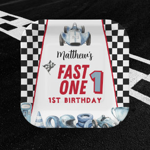 Fast One 1st birthday Boy Racing Car  Paper Plate
