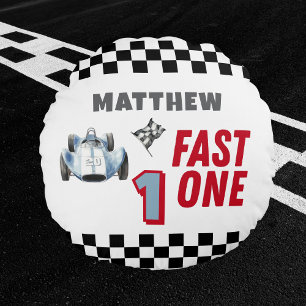 Fast One 1st birthday Boy Racing Car  Round Pillow