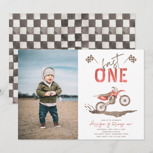 Fast ONE Birthday Invitation | 1st Birthday  (Front/Back)